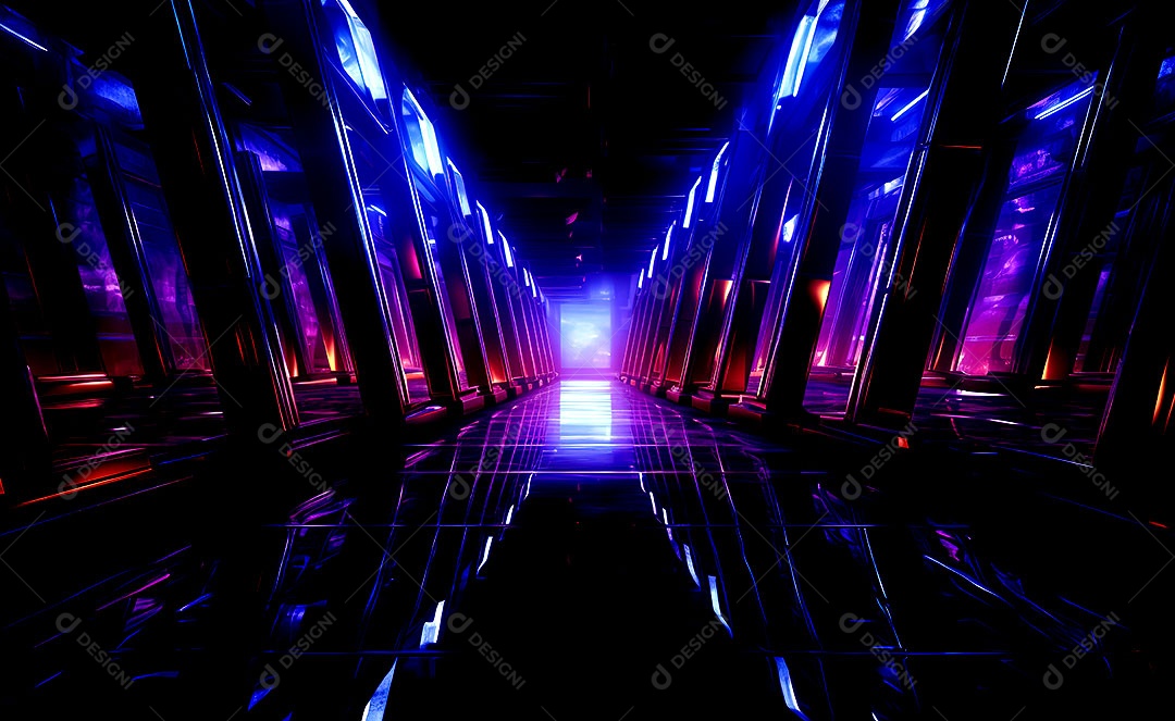 Fundos de neon com luzes de neon em um túnel