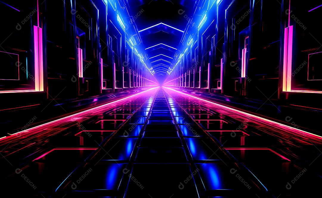 Fundos de neon com luzes de neon em um túnel