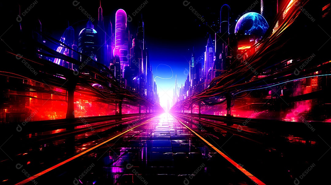 Fundos de neon com luzes de neon em um túnel