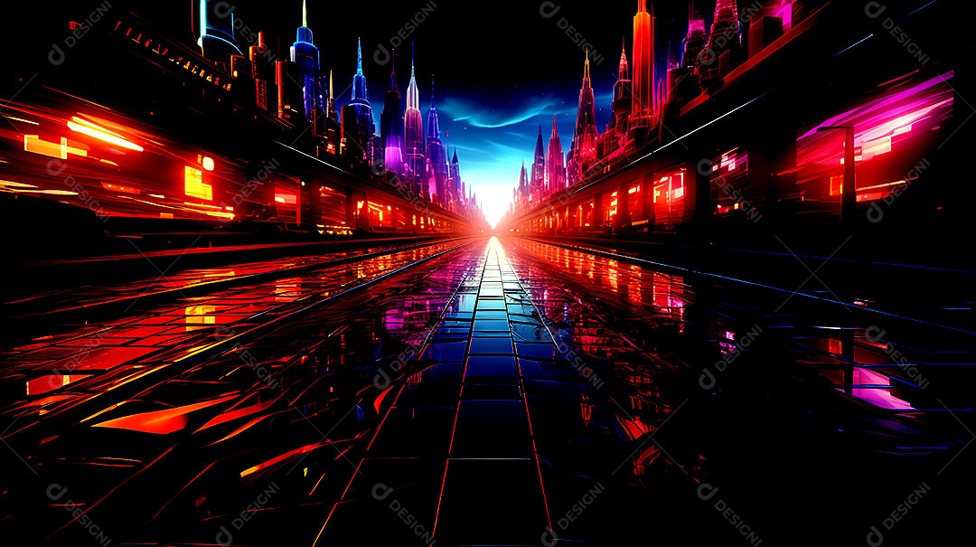 Fundos de neon com luzes de neon em um túnel