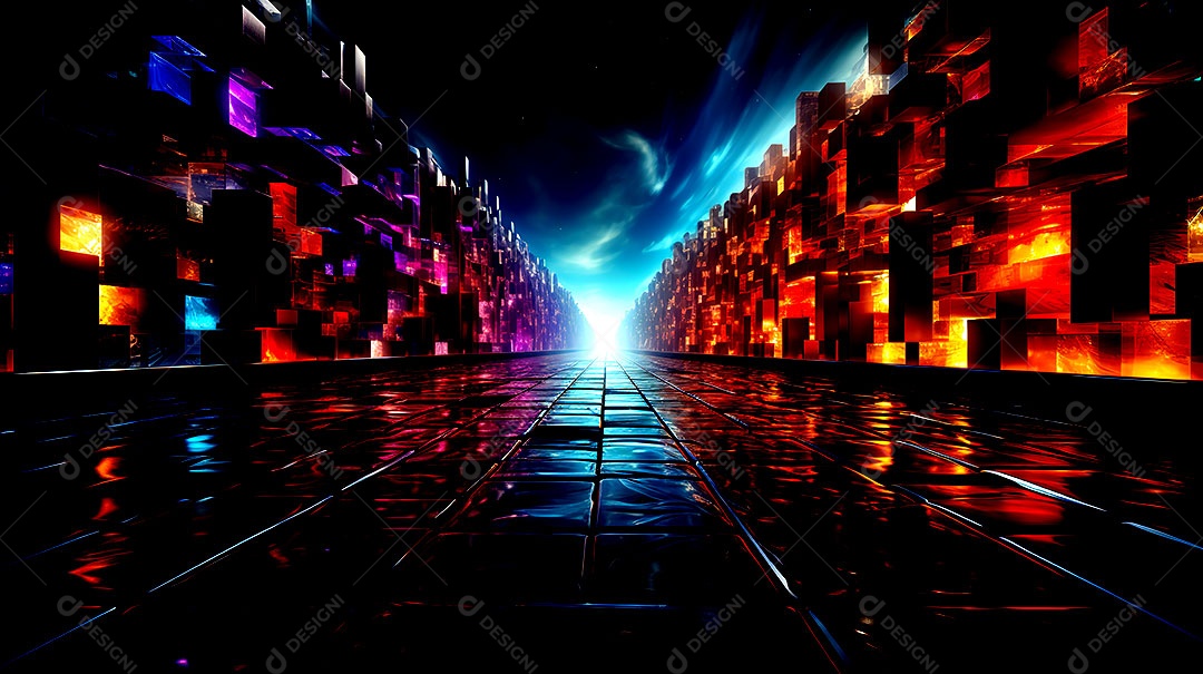 Fundos de neon com luzes de neon em um túnel