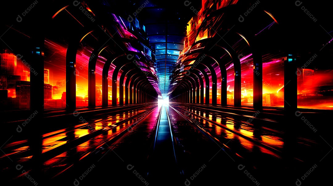 Fundos de neon com luzes de neon em um túnel