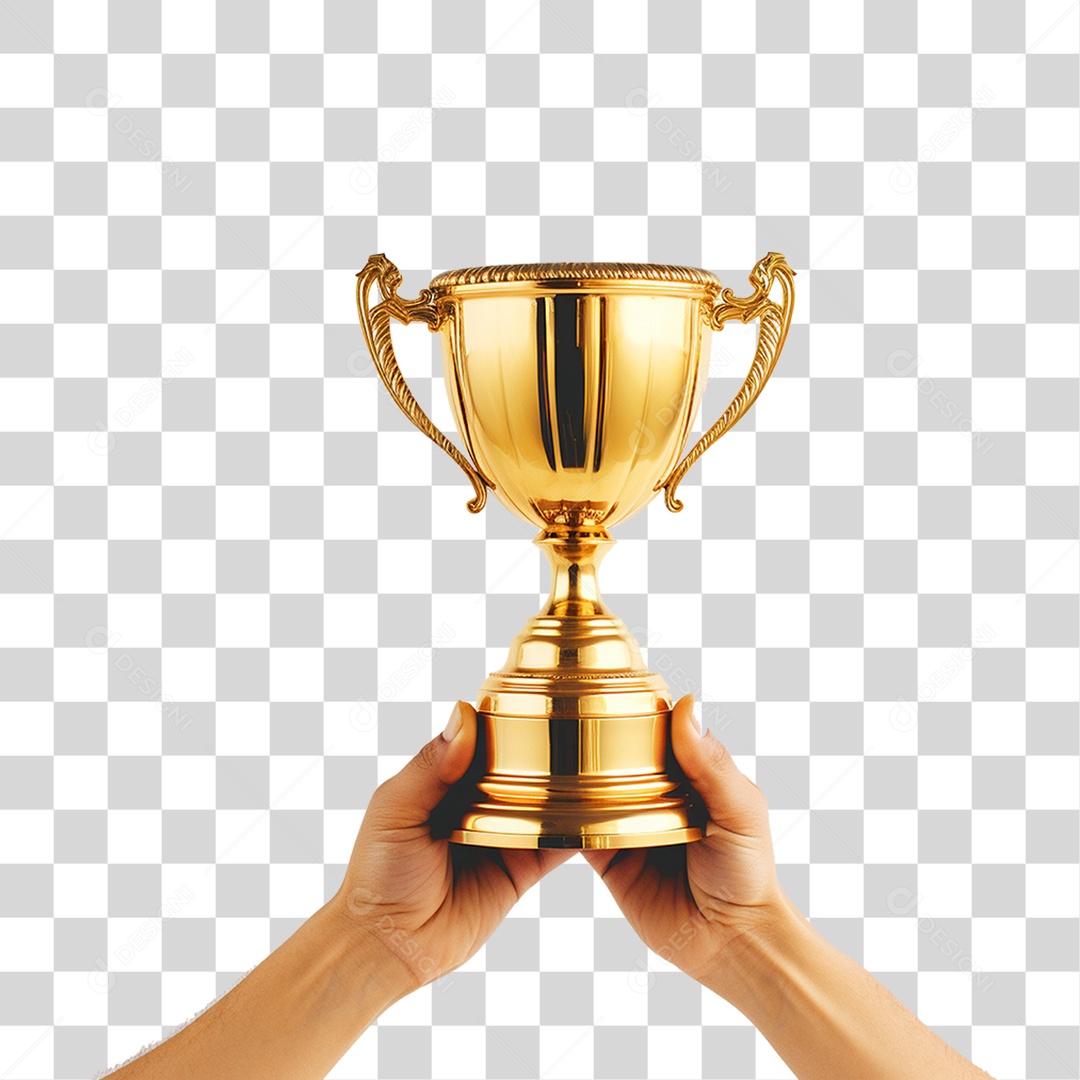 Mãos Segurando Troféu Dourado PNG Transparente