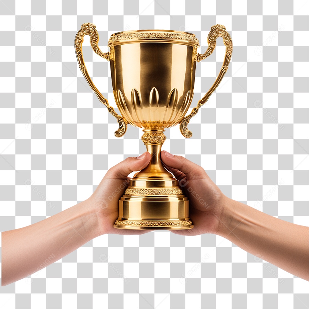 Mãos Segurando Troféu Dourado PNG Transparente