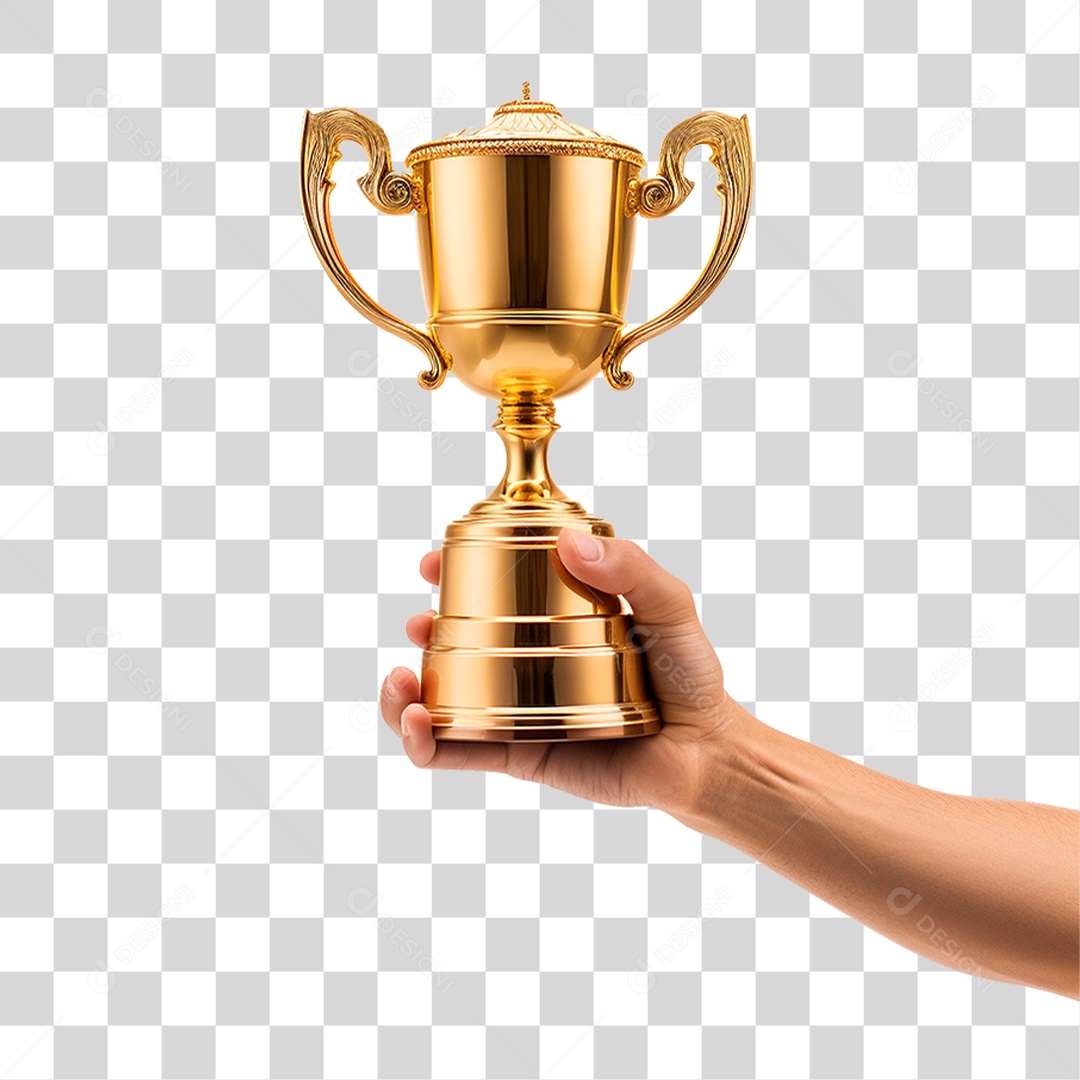 Mão Segurando Troféu Dourado PNG Transparente