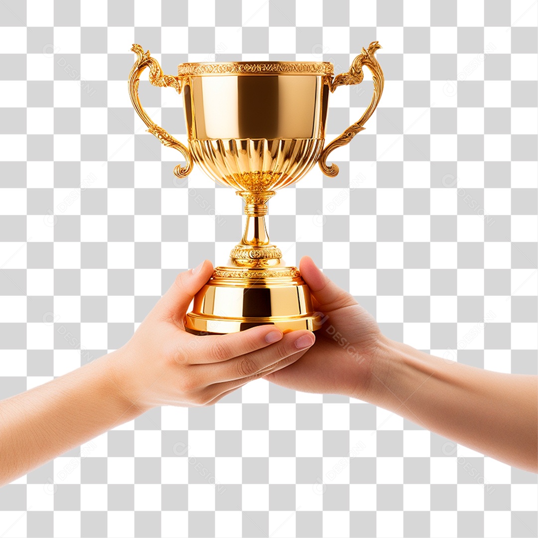 Mãos Segurando Troféu Dourado PNG Transparente