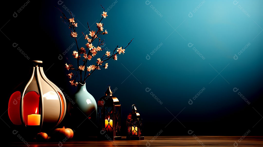 Fundos de Eid ul-fitr com relâmpagos e lanternas Ramadã abençoado e Eid ul-Adha