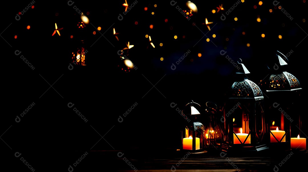 Fundos de Eid ul-fitr com relâmpagos e lanternas Ramadã abençoado e Eid ul-Adha