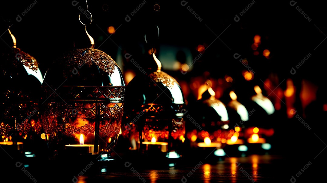 Fundos de Eid ul-fitr com relâmpagos e lanternas Ramadã abençoado e Eid ul-Adha