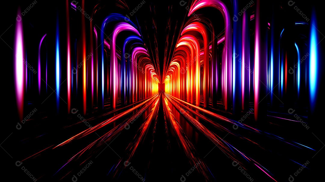 Fundos de neon com luzes de neon em um túnel