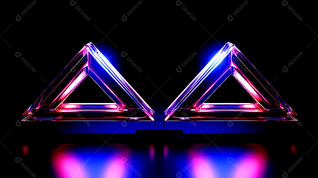 Borda de triângulos de luzes neon em fundo escuro luzes coloridas com visão tecnológica