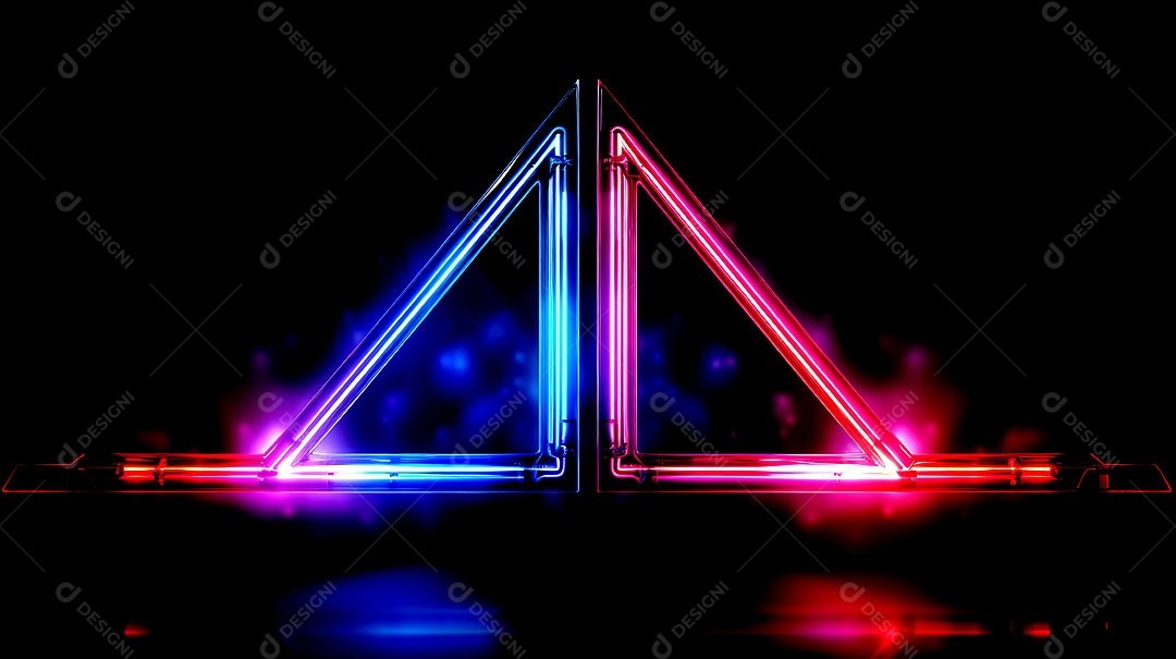 Borda de triângulos de luzes neon em fundo escuro luzes coloridas com visão tecnológica