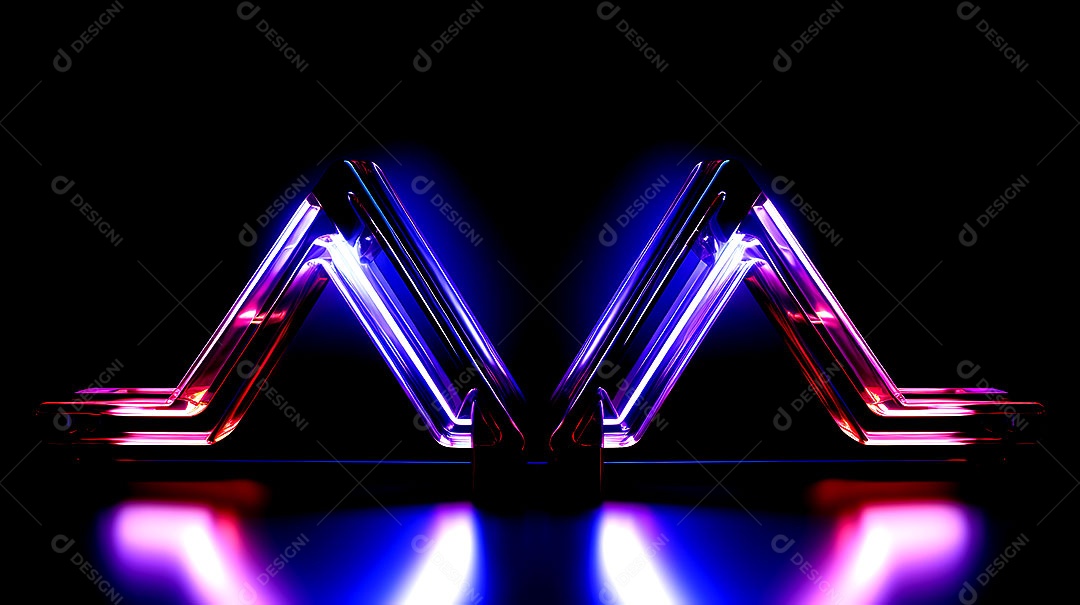 Borda de triângulos de luzes neon em fundo escuro luzes coloridas com visão tecnológica