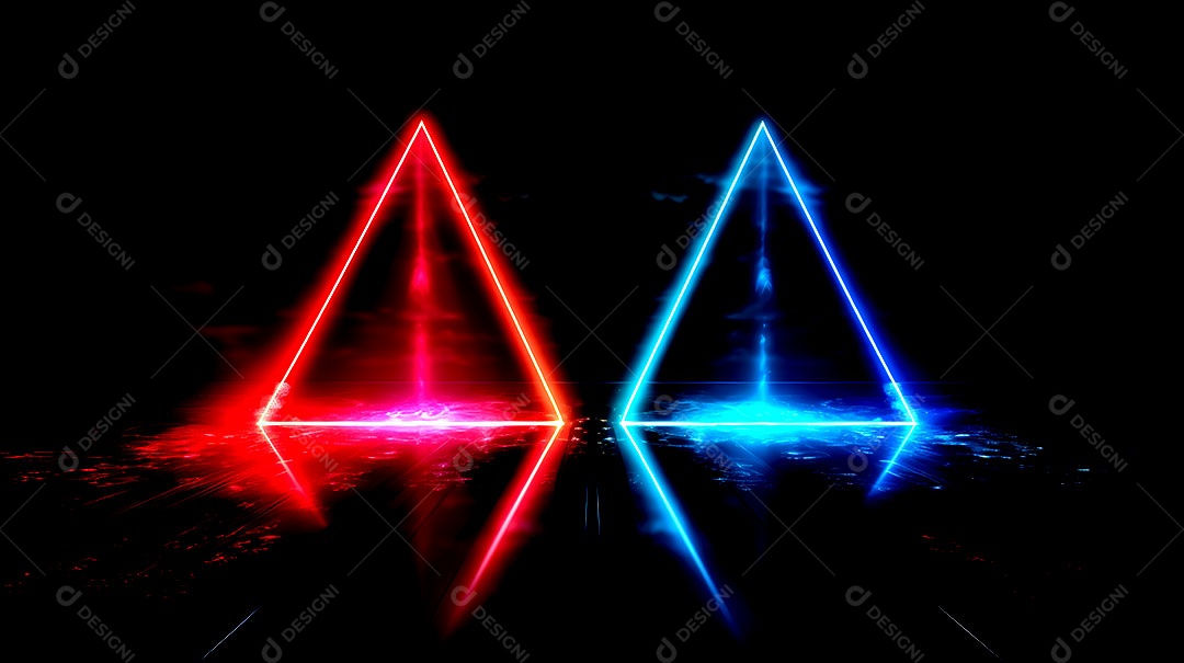 Borda de triângulos de luzes neon em fundo escuro luzes coloridas com visão tecnológica