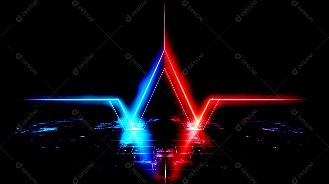 Borda de triângulos de luzes neon em fundo escuro luzes coloridas com visão tecnológica