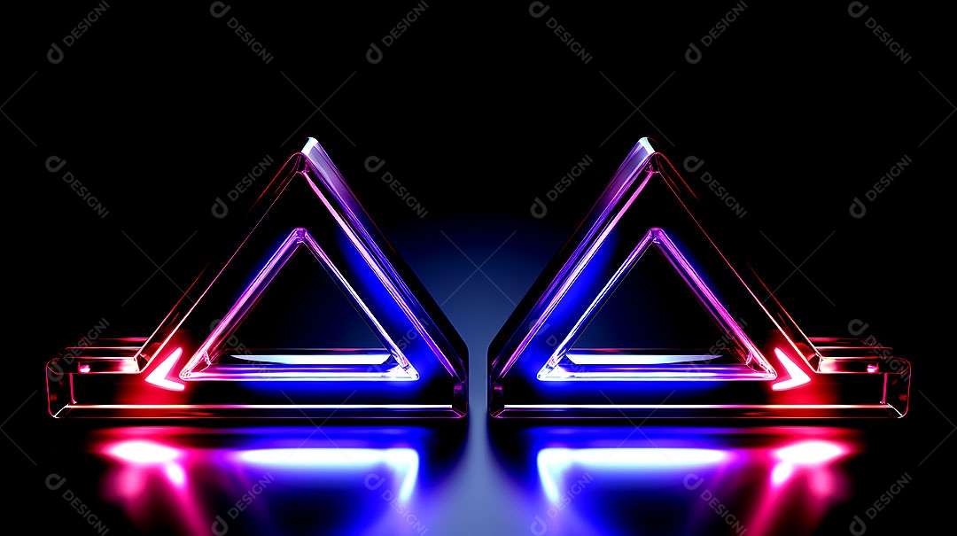 Borda de triângulos de luzes neon em fundo escuro luzes coloridas com visão tecnológica