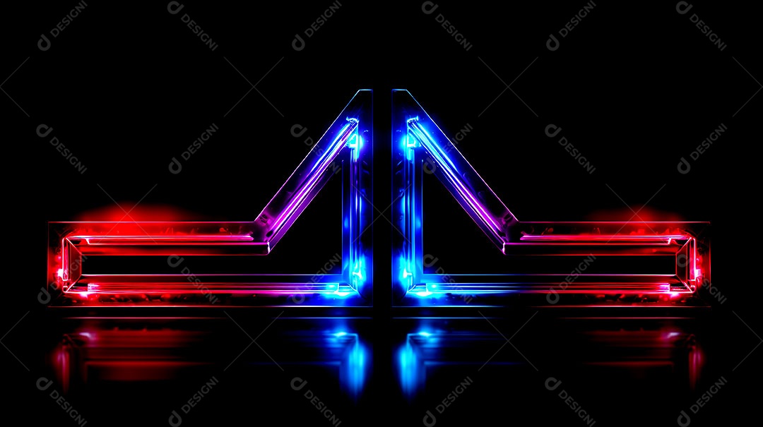 Borda de triângulos de luzes neon em fundo escuro luzes coloridas com visão tecnológica