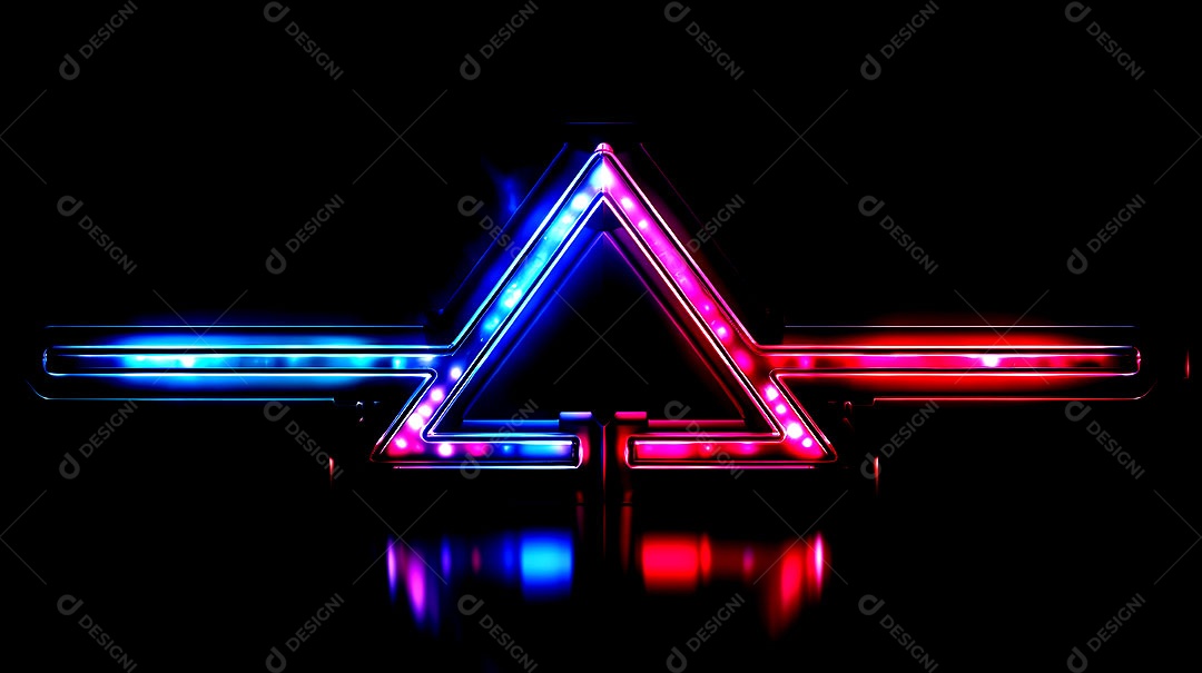 Borda de triângulos de luzes neon em fundo escuro luzes coloridas com visão tecnológica