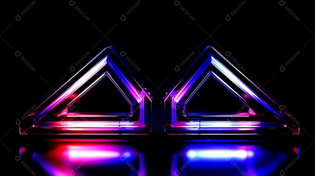 Borda de triângulos de luzes neon em fundo escuro luzes coloridas com visão tecnológica