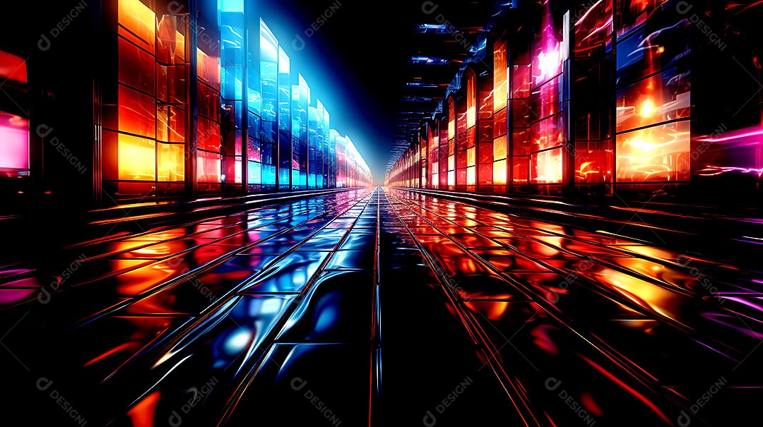 Fundos de neon com luzes de neon em um túnel