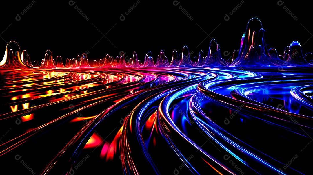 Padrão de fundo com ondas de luz neon coloridas luzes neon em execução