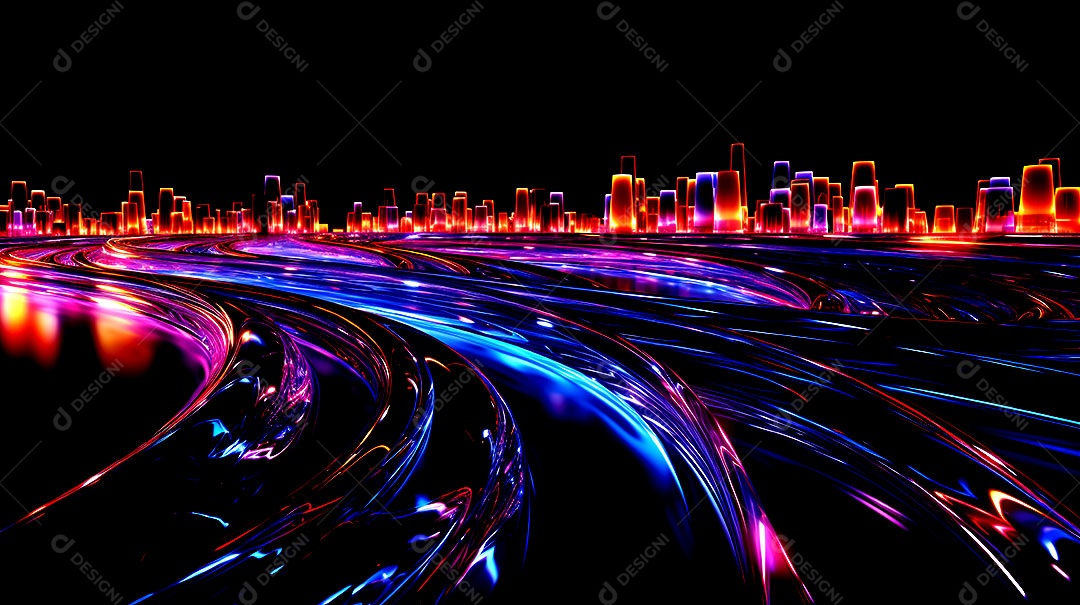 Padrão de fundo com ondas de luz neon coloridas luzes neon em execução