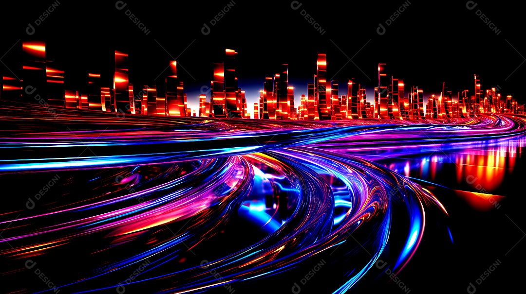 Padrão de fundo com ondas de luz neon coloridas luzes neon em execução