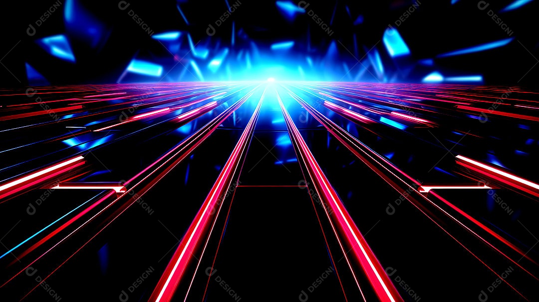 Pódio de vidro com efeito de luzes cinematográficas fundos de luzes de neon