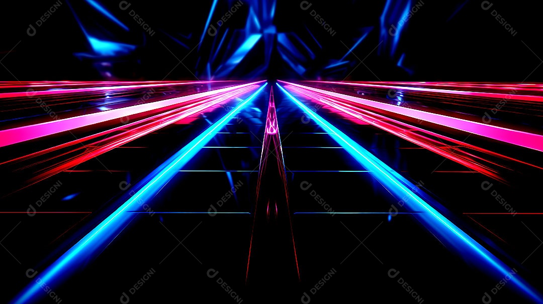 Luzes de neon se movendo em uma rua escura vista das luzes da cidade