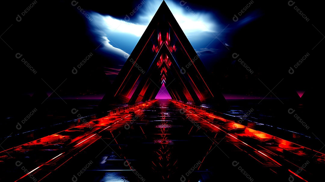 Luzes de neon se movendo em uma rua escura vista das luzes da cidade