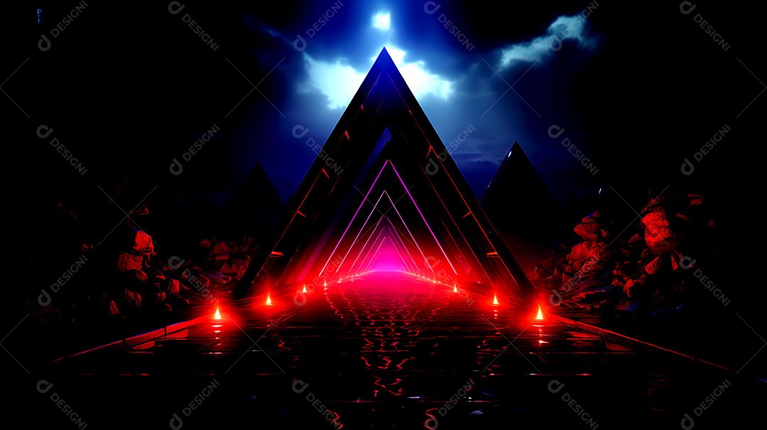 Luzes de neon se movendo em uma rua escura vista das luzes da cidade