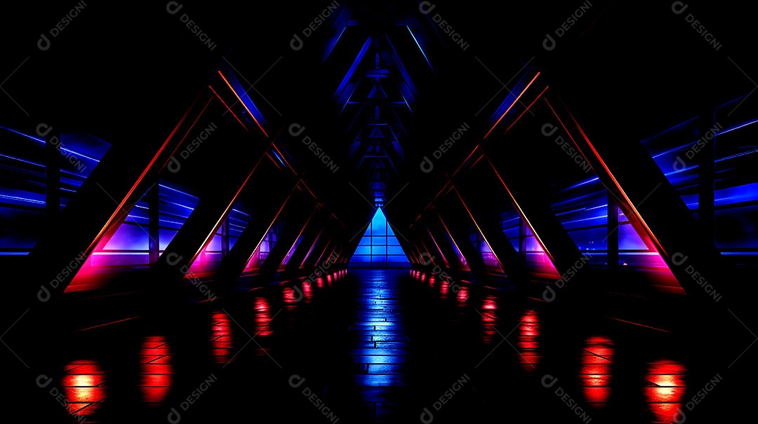 Luzes de neon se movendo em uma rua escura vista das luzes da cidade