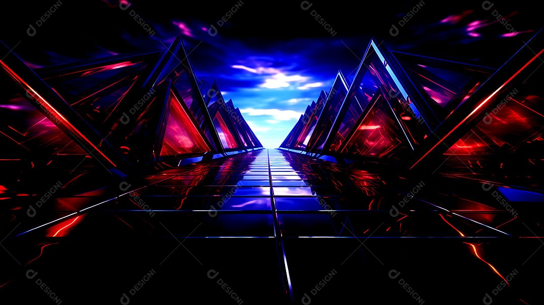 Luzes de neon se movendo em uma rua escura vista das luzes da cidade