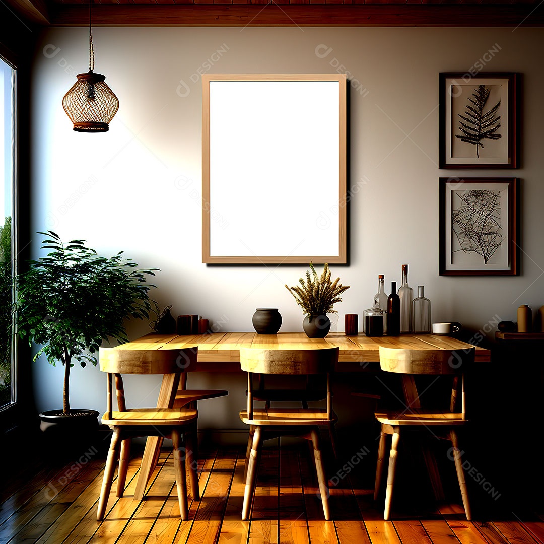 Cartazes em fundos de mockups de salas