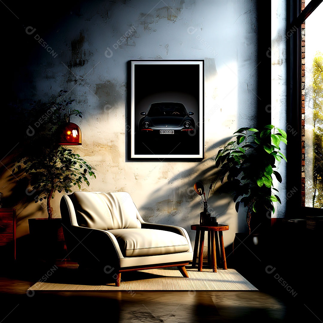 Cartazes em fundos de mockups de salas