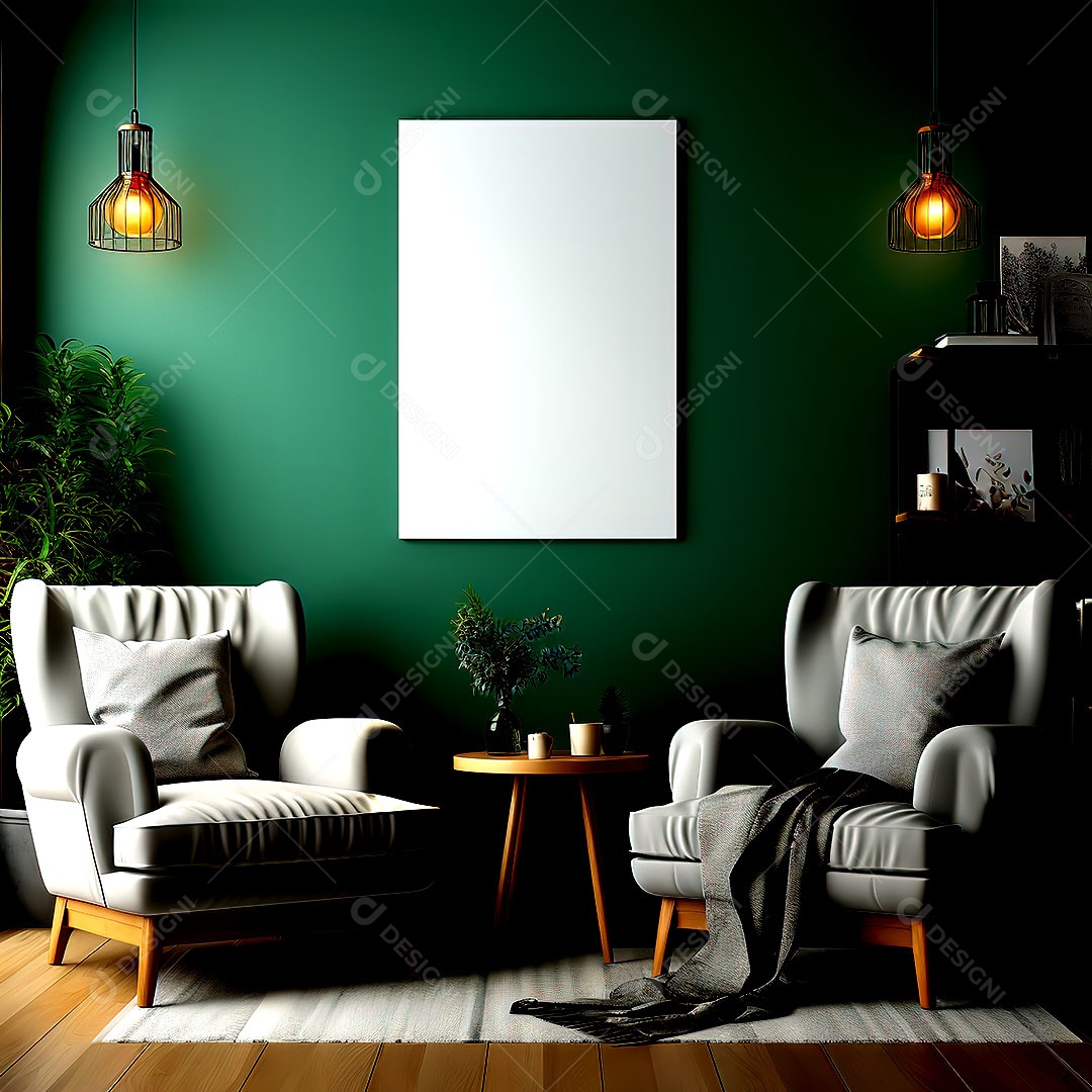 Cartazes em fundos de mockups de salas