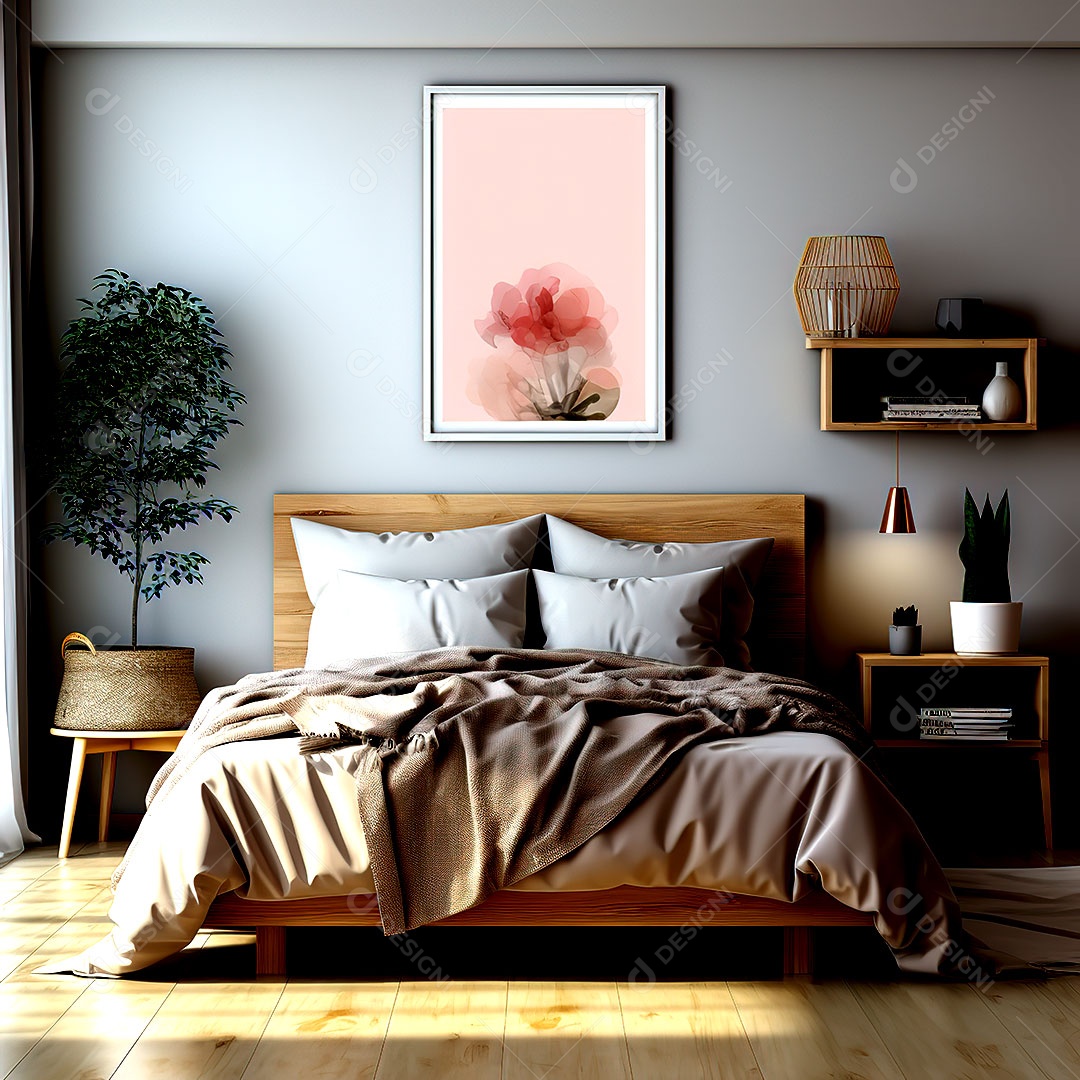 Cartazes em fundos de mockups de quarto