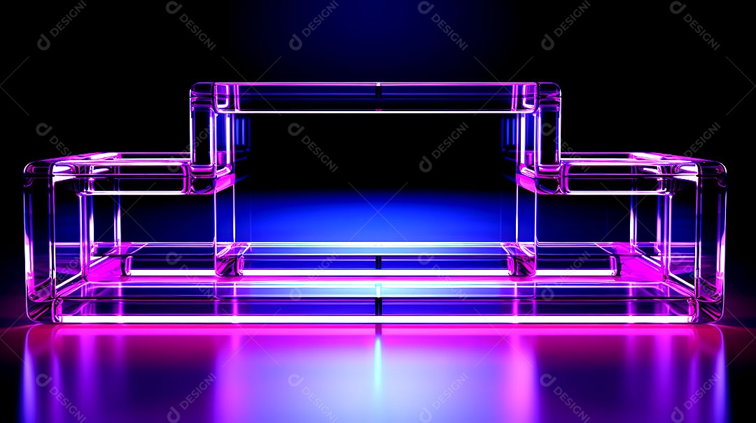 Pódio de vidro com efeito de luzes cinematográficas fundos de luzes de neon