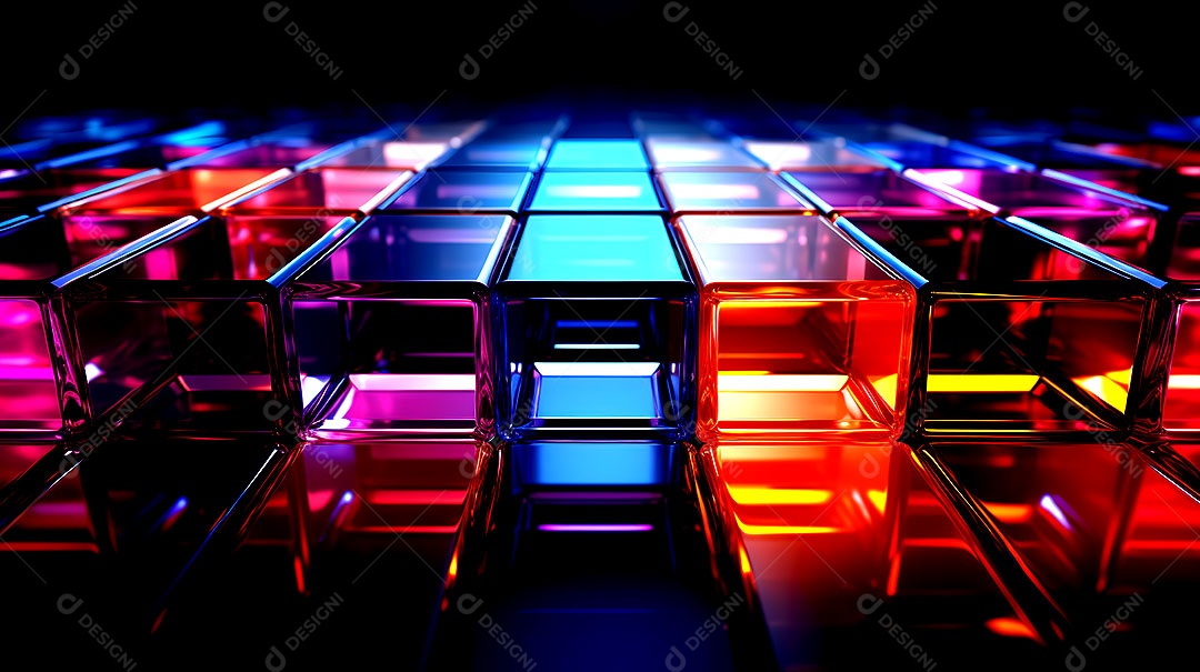 Pódio de vidro com efeito de luzes cinematográficas fundos de luzes de neon