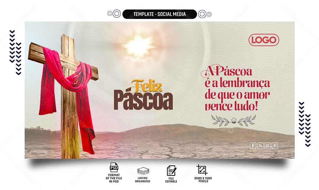 Banner Feliz Páscoa é a Lembrança de que o Amor Pence tudo Social Media PSD Editável