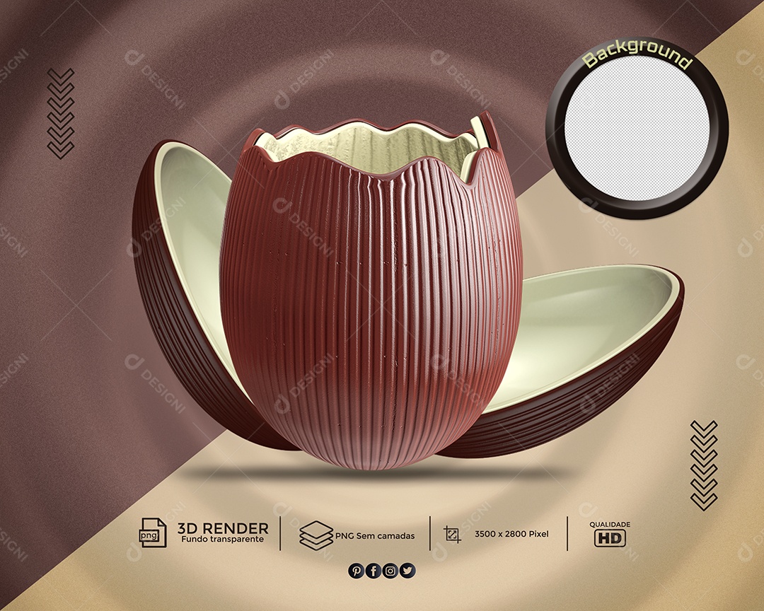 Ovo de Páscoa Elemento 3D Marron Branco para Composição PSD