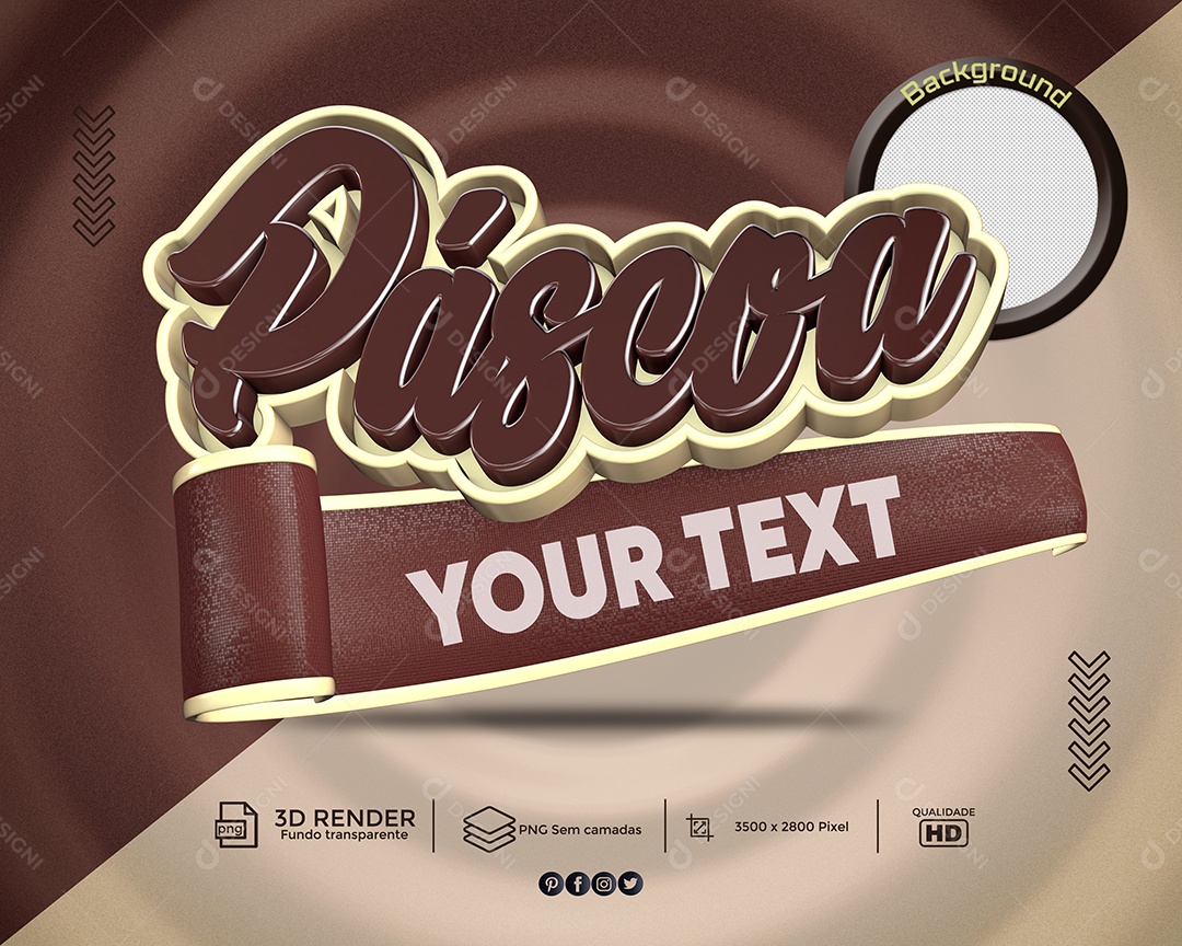 Páscoa Selo 3D Marron para Branco Composição PSD