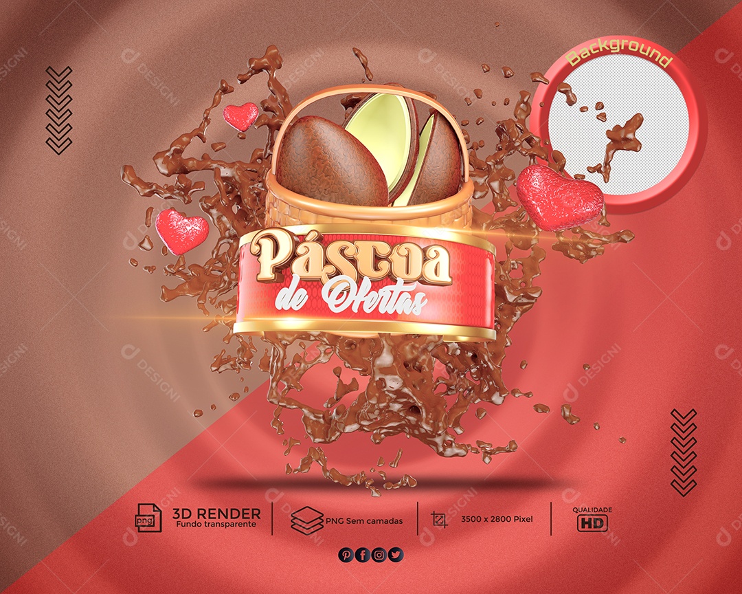Páscoa dde Ofertas Selo 3D Laranja Branco Vermelho para Composição PSD