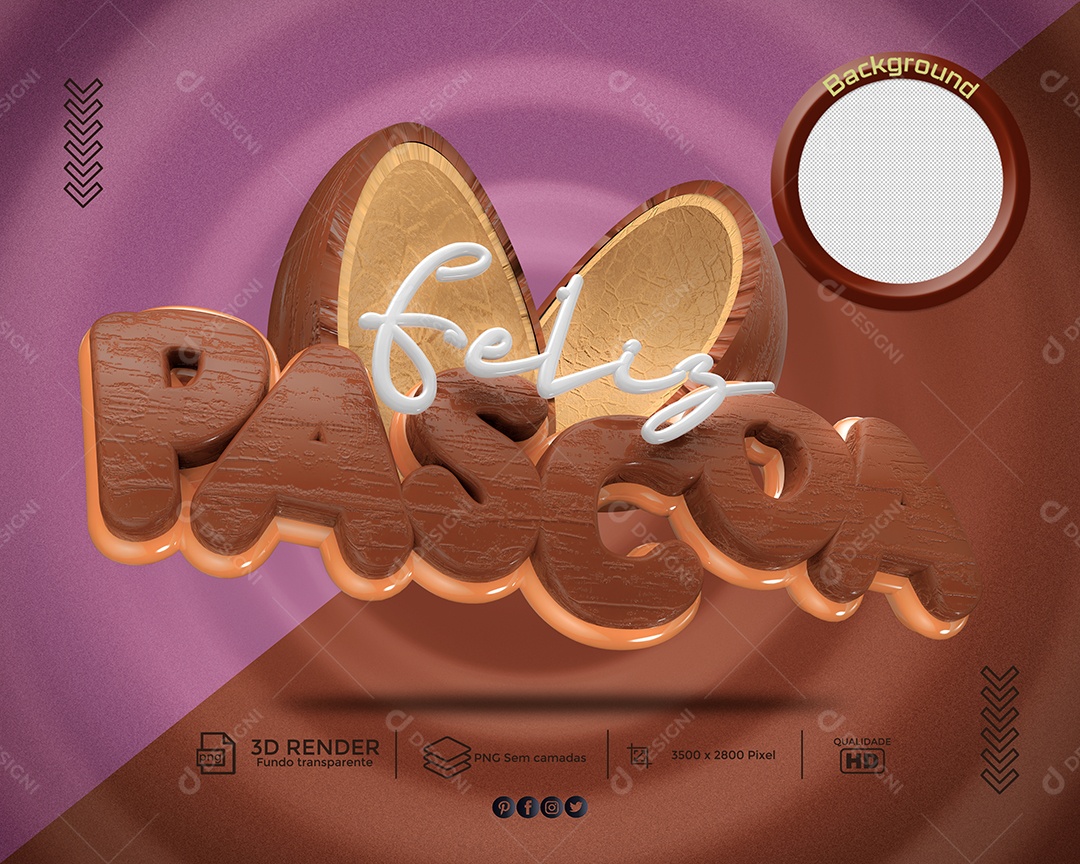 Feliz Páscoa Texto 3D para Composição PSD