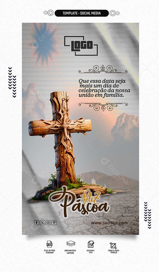 Story Feliz Páscoa que essa Data Seja mias um Dia de Celebração Social Media PSD Editável
