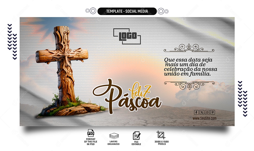 Banner Feliz Páscoa que essa Data Seja mias um Dia de Celebração Social Media PSD Editável