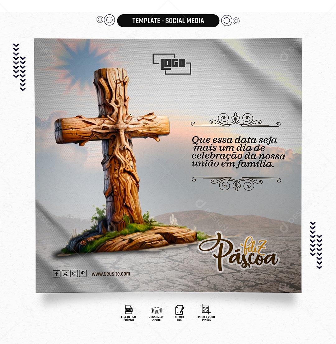 Feliz Páscoa que essa Data Seja mias um Dia de Celebração Social Media PSD Editável