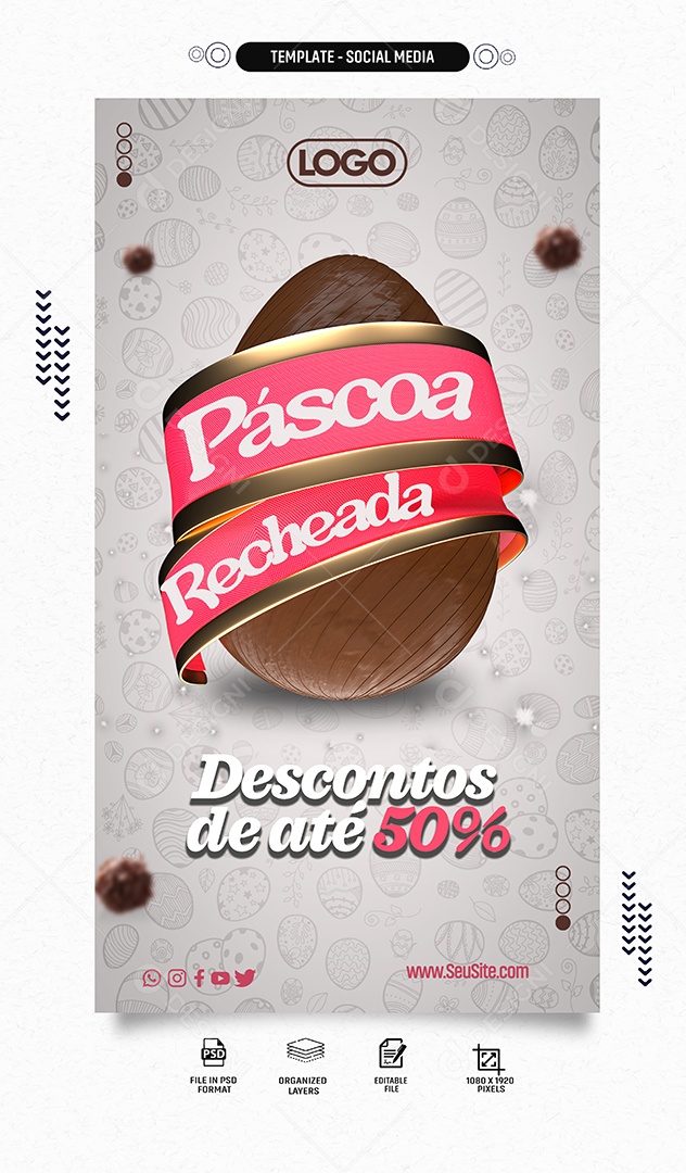 Story Páscoa Recheada Desconto de Até 50% Social Media PSD Editável