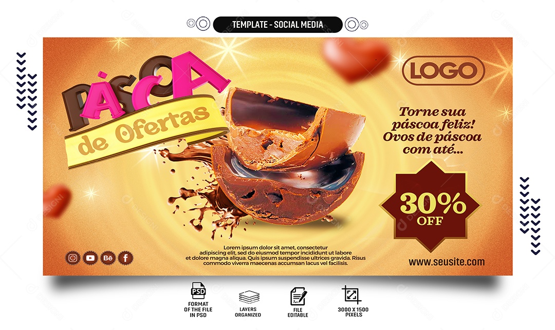 Banner Páscoa de Ofertas Torne a sua Feliz Social Media PSD Editável