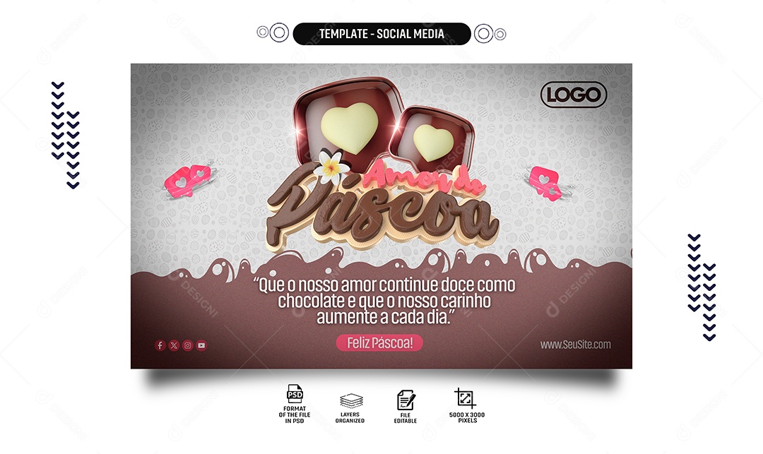 Banner Amor de Páscoa que o nosso Continue Doce como Chocolate Social Media PSD Editável